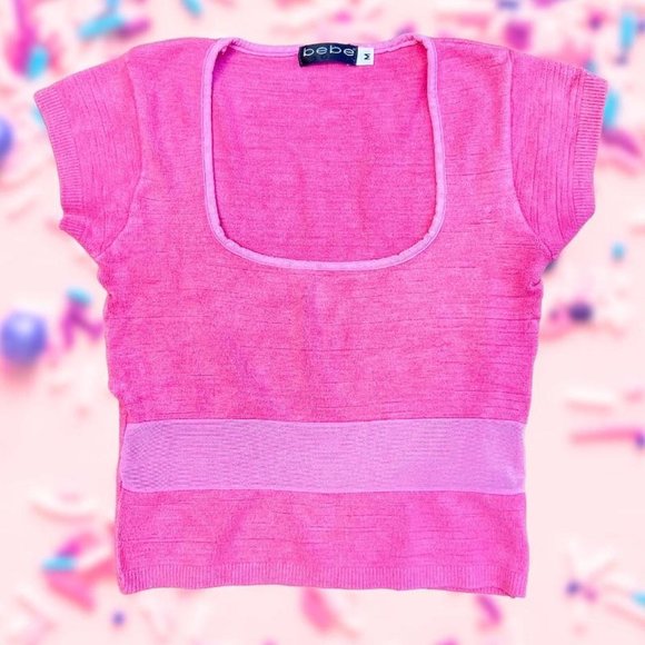 Y2K Pink Bebe Crop Top 🎀 Barbiecore 🎀 Y2K Crop Top 🎀 Square Neck - Picture 1 of 3